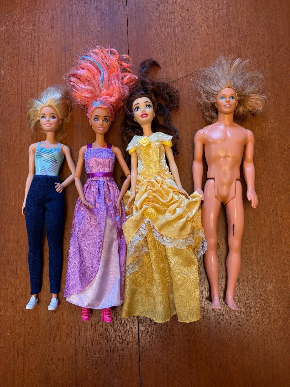 Lot of 4 Fashion Dolls - Barbie, Disney Belle, Mermaid Fairytale, Ken Used